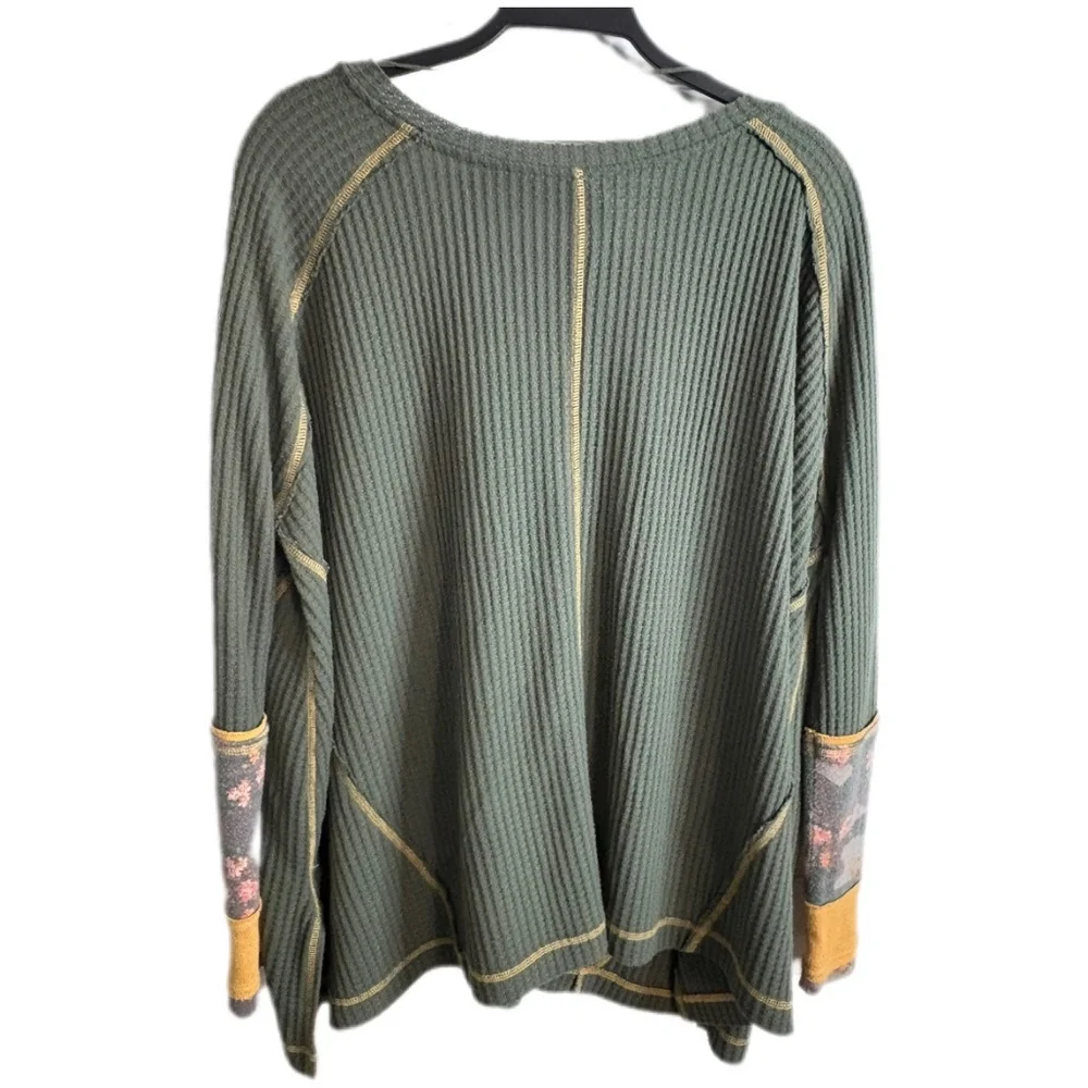 Free People We The Free Lovin Leopard Green Thermal Waffle Womens Tunic Top - Picture 5 of 7